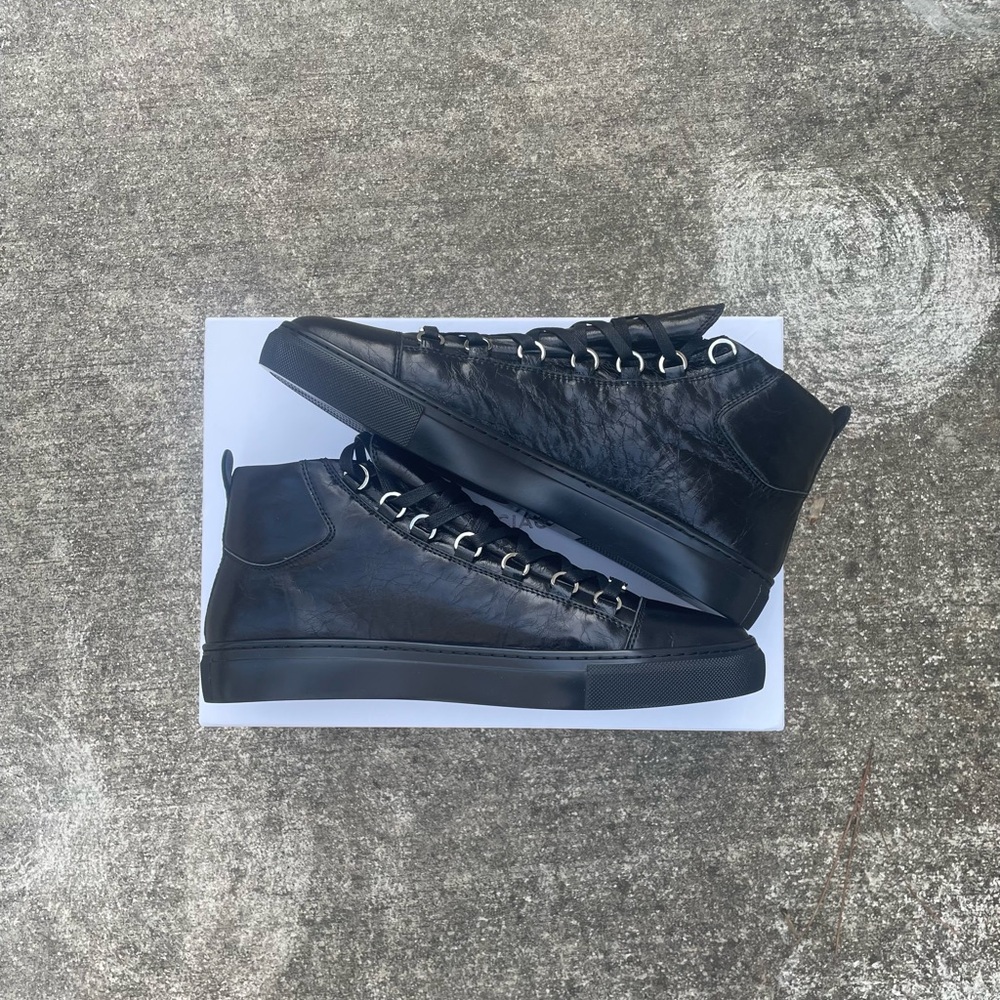Balenciaga Arenas Black Leather High-Top Sneakers